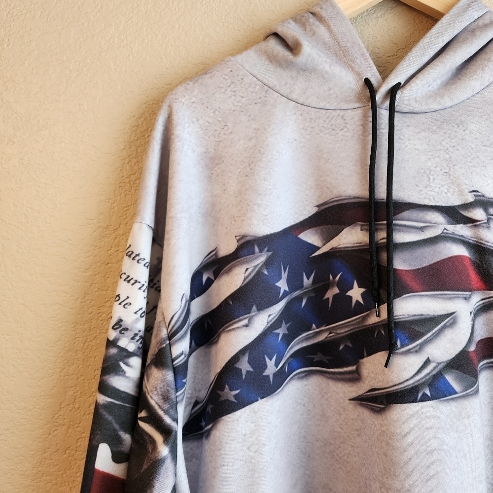 American Flag Graphic Grey Hooded Sweatshirt Size 3XL - Picture 3 of 12